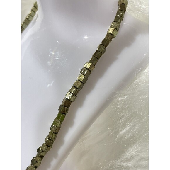 Vintage Tiny Box Cube Bead Chain Necklace Brass Metal 16” - 20” - Picture 2 of 5